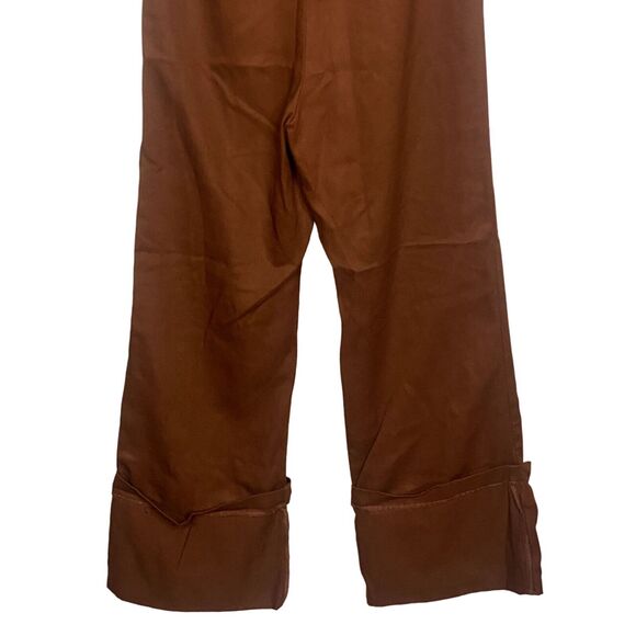 ZARA Sleeveless Jumpsuit Turned Up Hem Side Zipup Square Neck Buttons XS Brown - Picture 7 of 14